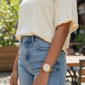 Gold-Tone Fossil Women's Leather Strap Watch - Swarovski Crystals